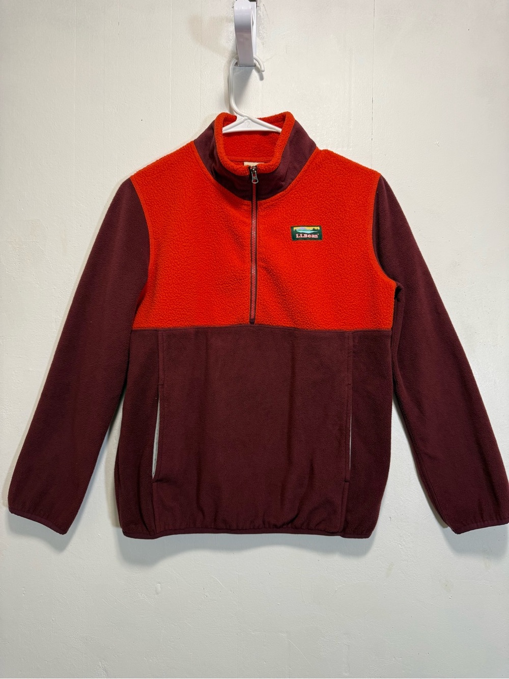 L.L. Bean Boy's Sz L Two-Tone Fleece Pullover Jacket - Red & Maroon